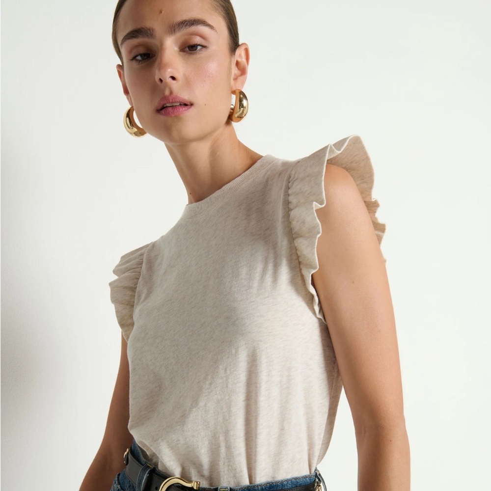 Nation LTD Cream Ruffle Shoulder Muscle Tee - Picture 3 of 4